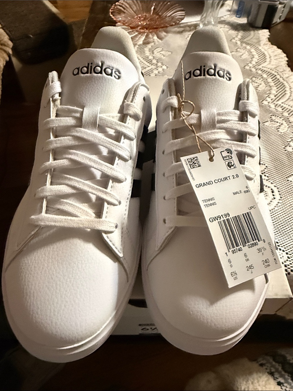 adidas White Women's Grand Court 2.0 Sneakers with Black Logo